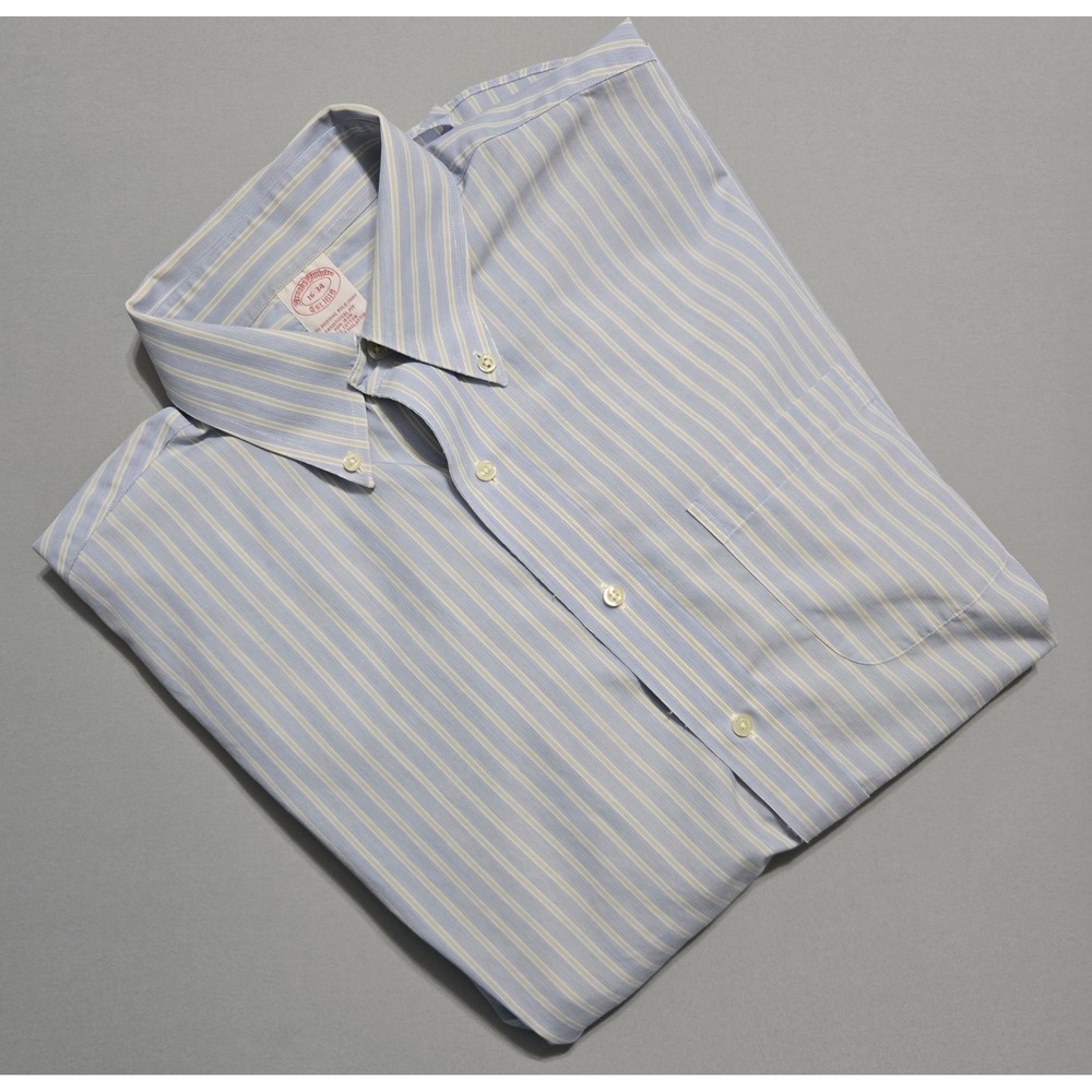 Brooks Brothers Striped Dress Shirt Mens 16-34 Blue White Stripe Button Down